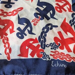 Vintage Echo Silk Red White and Blue Maritime Anchor Scarf
